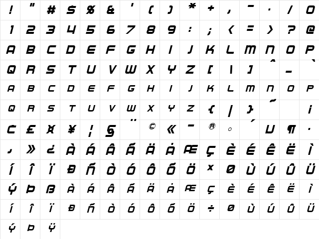 Regen Italic Character Map Regen Italic Character Map