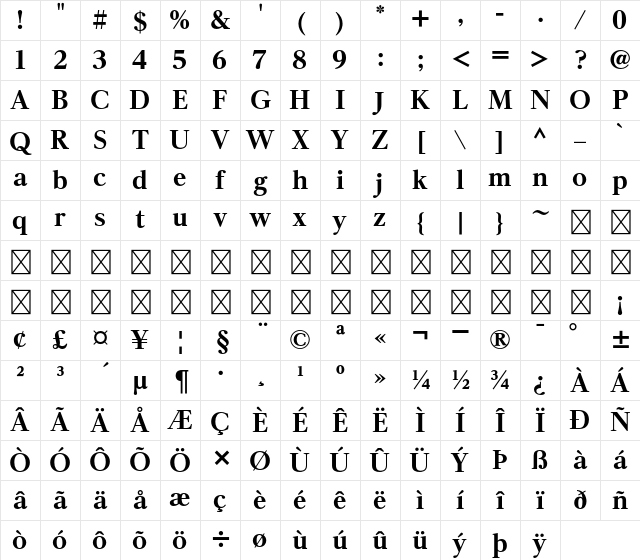 A-OTF Reimin Y10 Pr6N EH Character Map