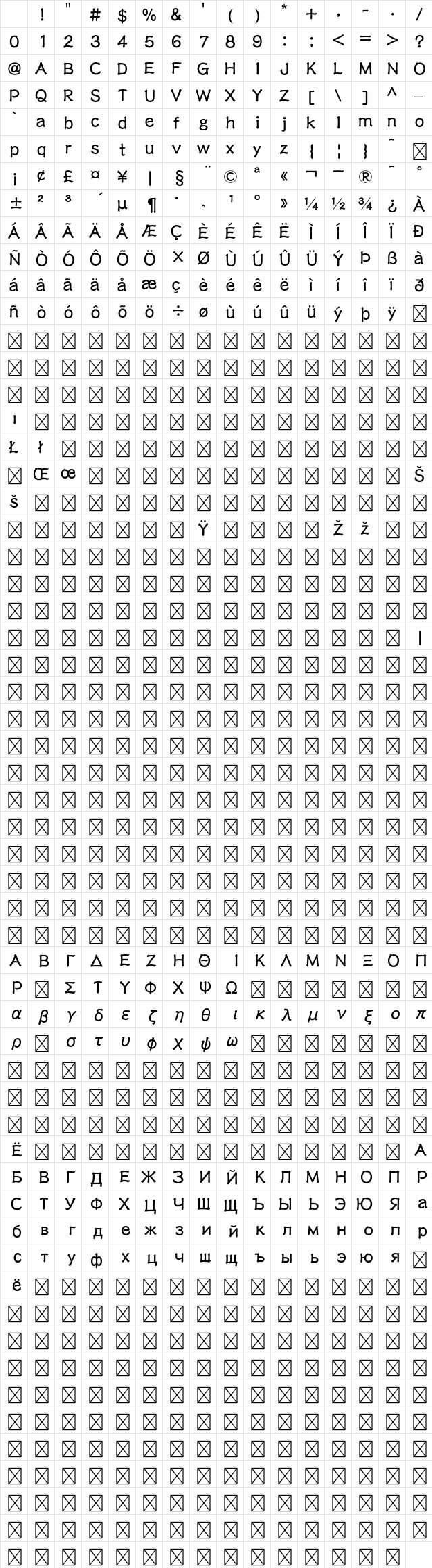 A-OTF Reisho 101 Std Medium Character Map