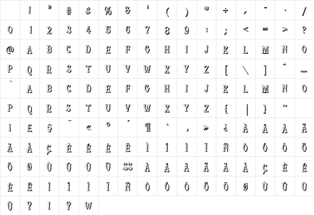 MuskitosCapsShadDown Regular Character Map