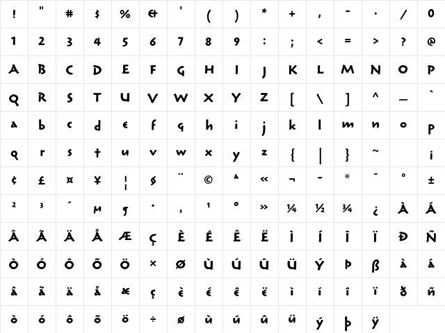 Reliq Std Bold Calm Character Map