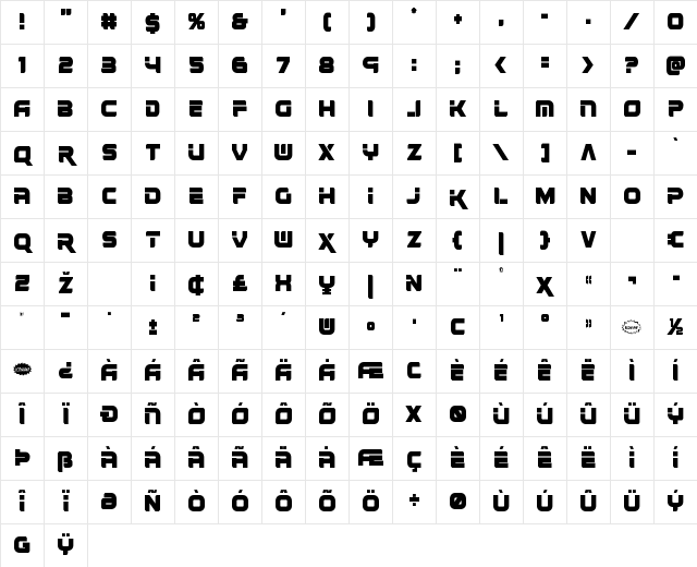 Renegado Condensed Condensed Character Map