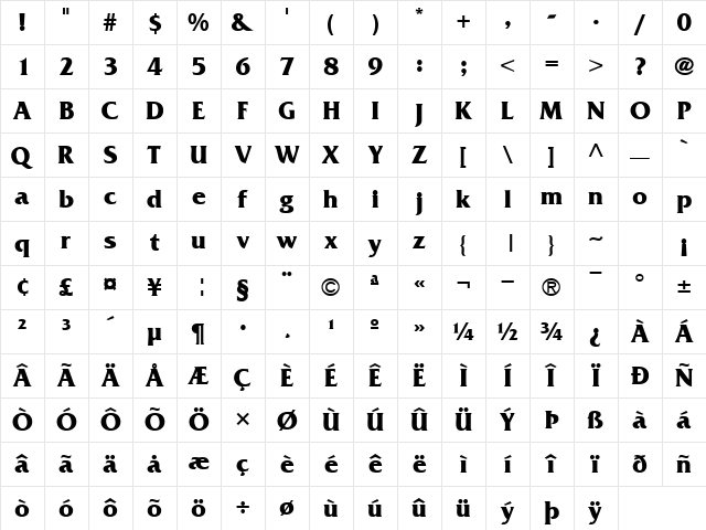 MusterSSK Bold Character Map