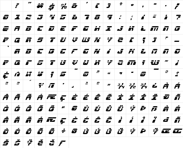 Replicant Laser Italic Character Map