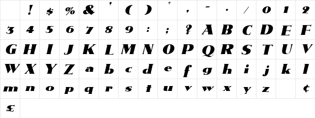 Reprise Oblique Character Map