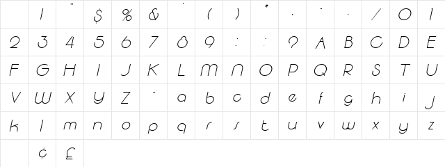 Respite Oblique Character Map