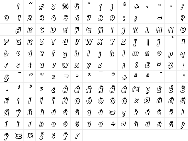 RevenueShadow Oblique Character Map