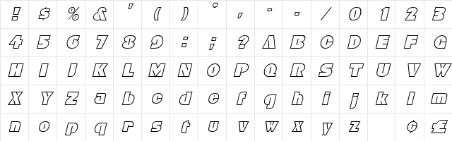 Revere Oblique Character Map Revere Oblique Character Map