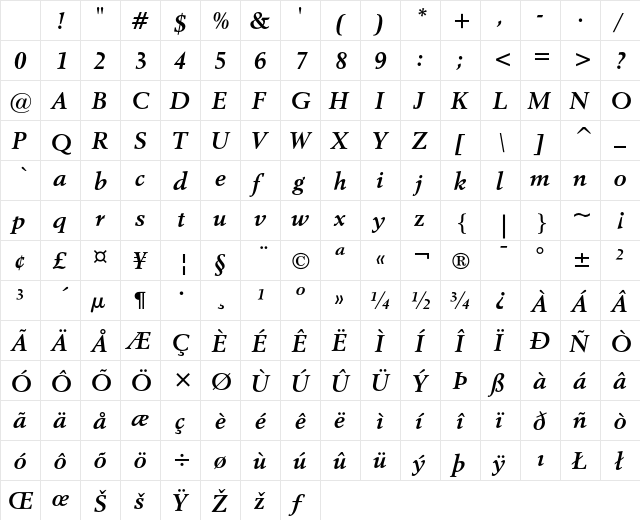 Revival 565 Bold Italic Character Map Revival 565 Bold Italic Character Map