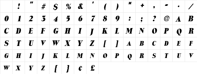 RevivalCaps Oblique Character Map