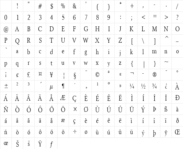 Revive 8-Condensed Normal Character Map Revive 8-Condensed Normal Character Map