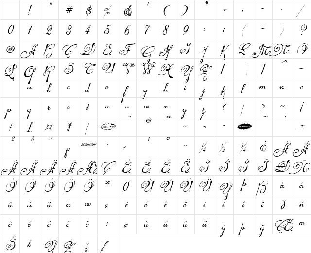 Rhalina Italic Character Map Rhalina Italic Character Map