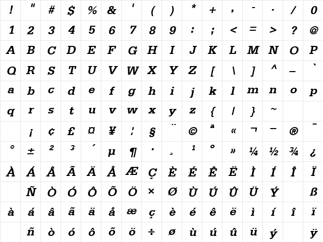 Rhyme Bold-Oblique Character Map Rhyme Bold-Oblique Character Map