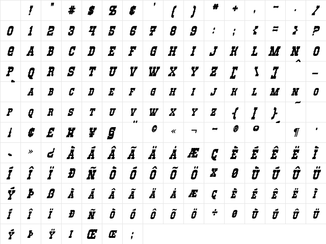 Rio Oro Bold Italic Character Map Rio Oro Bold Italic Character Map