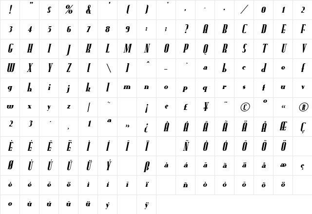 Risky Oblique Character Map Risky Oblique Character Map