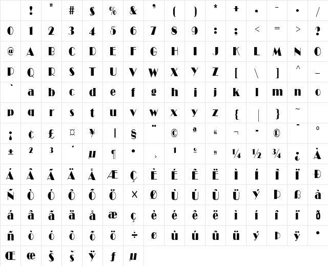 RitzCondensed Normal Character Map RitzCondensed Normal Character Map