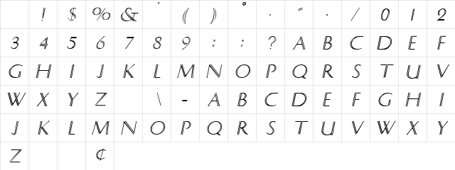 Riyal Oblique Character Map