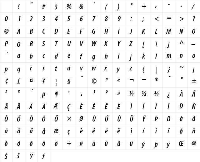 MyriadCn-SemiBold Semi BoldItalic Character Map MyriadCn-SemiBold Semi BoldItalic Character Map