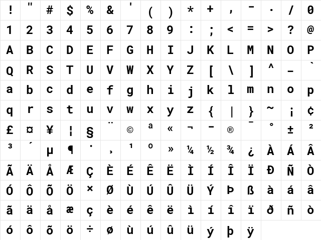 RobotoMono Nerd Font Mono Bold Character Map