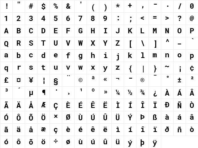 RobotoMono Nerd Font Bold Character Map