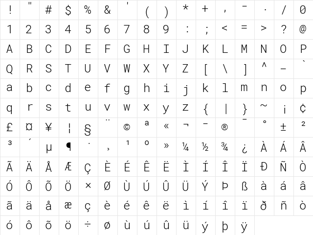 RobotoMono Nerd Font Mono Regular Character Map