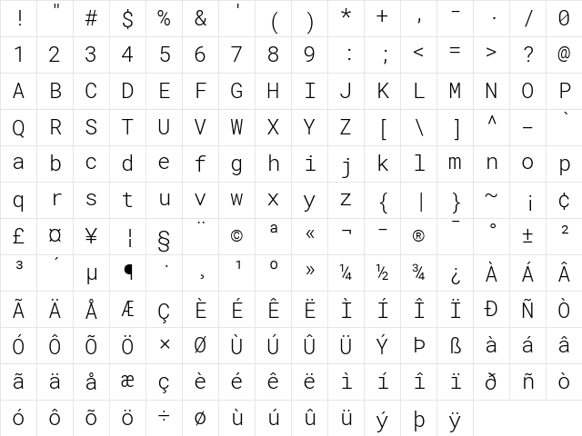 RobotoMono Nerd Font Regular Character Map