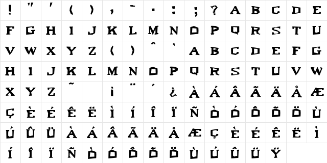 Rochester Medium Character Map