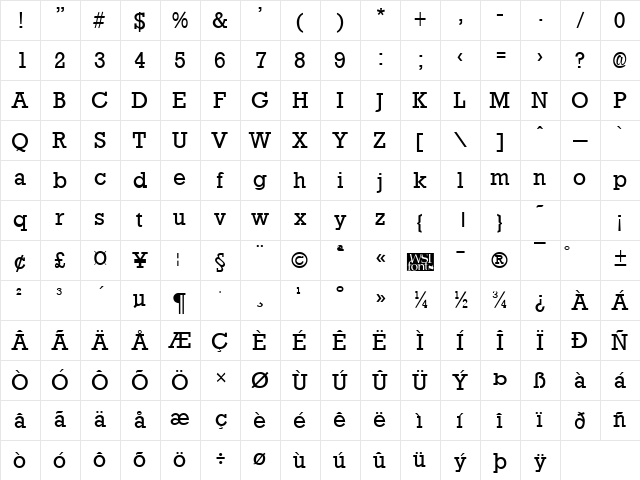 Rockney Regular Character Map