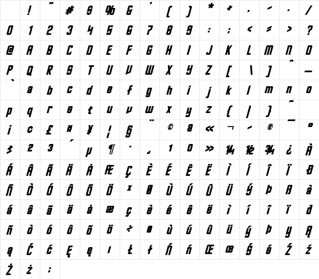Roddenberry Bold Italic Character Map Roddenberry Bold Italic Character Map
