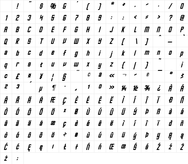 Roddenberry Italic Character Map Roddenberry Italic Character Map