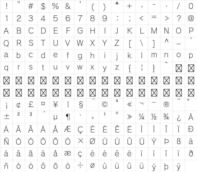 FOT-RodinNTLG Pro L Character Map