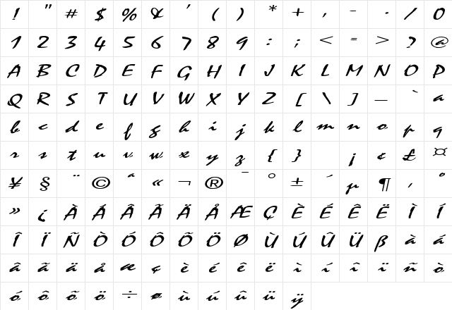 Mystic Extended Italic Character Map