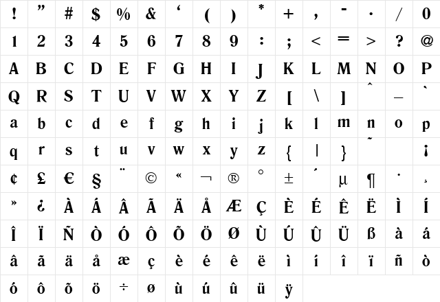 Rookie Bold Character Map