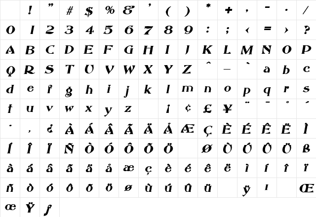 Abbey Old Style SF Bold Italic Character Map Abbey Old Style SF Bold Italic Character Map
