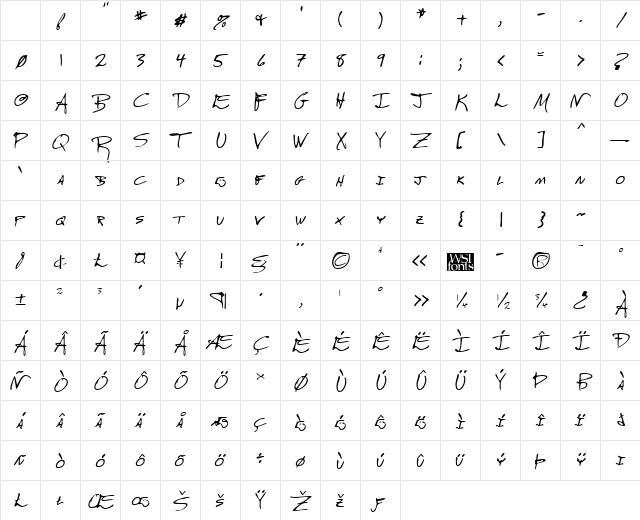 RoscoesHand Regular Character Map