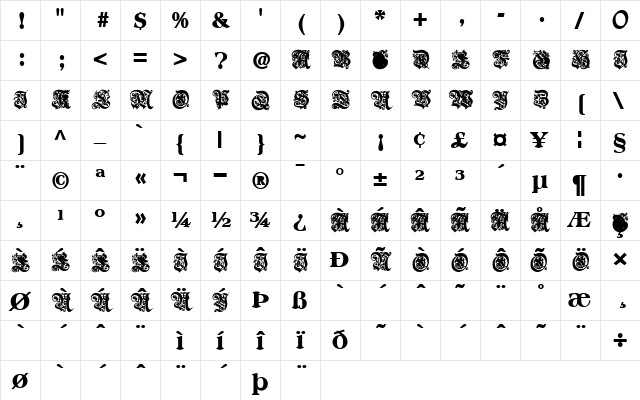 RoyalBaseExt Bold Character Map