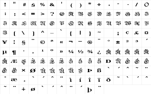RoyalBaseExt Regular Character Map