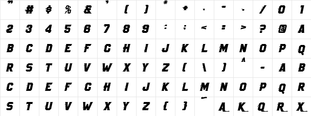 Royals Rush Italic Character Map