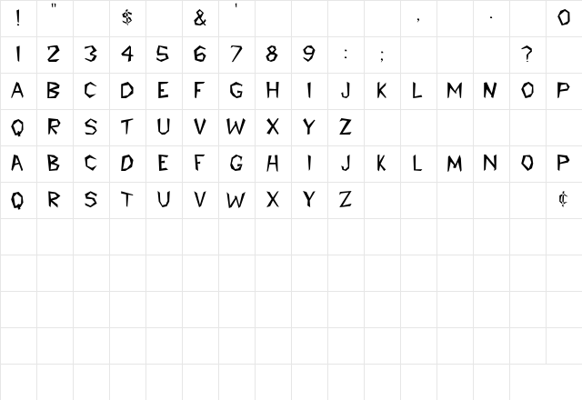 RSCaveman Regular Character Map