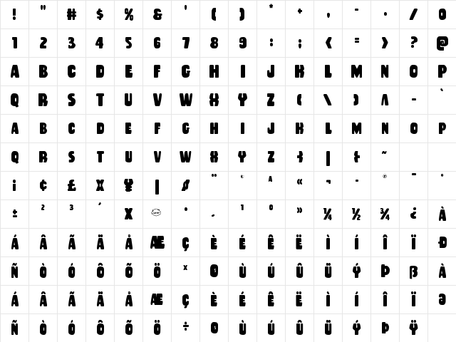 Rubber Boy Condensed Condensed Character Map