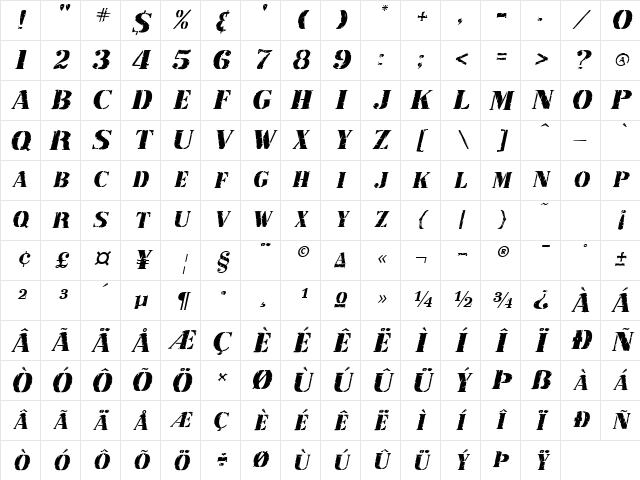 RubberStamp Italic Character Map
