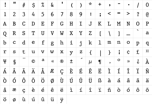 King Regular Character Map