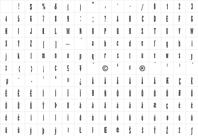 Runic MT Condensed Character Map Runic MT Condensed Character Map