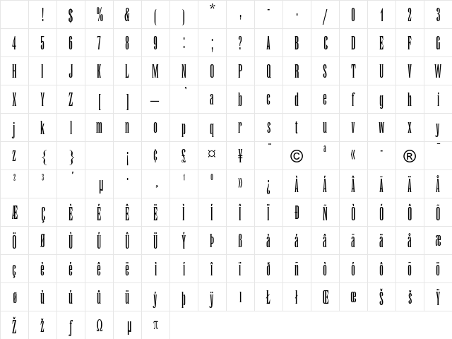 Runic MT Std Condensed Character Map Runic MT Std Condensed Character Map