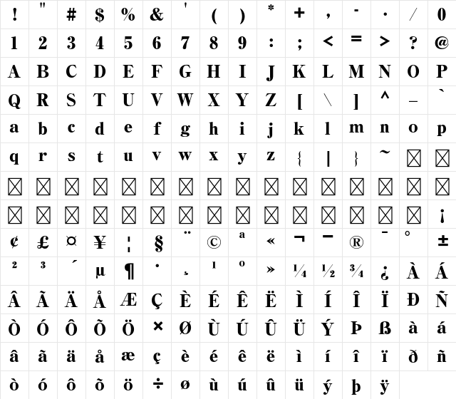 A-OTF Ryumin Pr5 U-KL Character Map