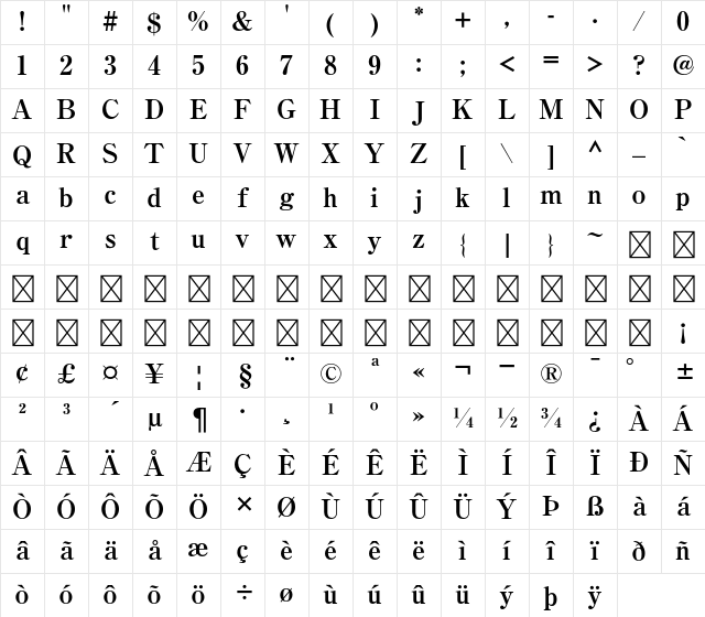 A-OTF Ryumin Pr6N EB-KL Character Map