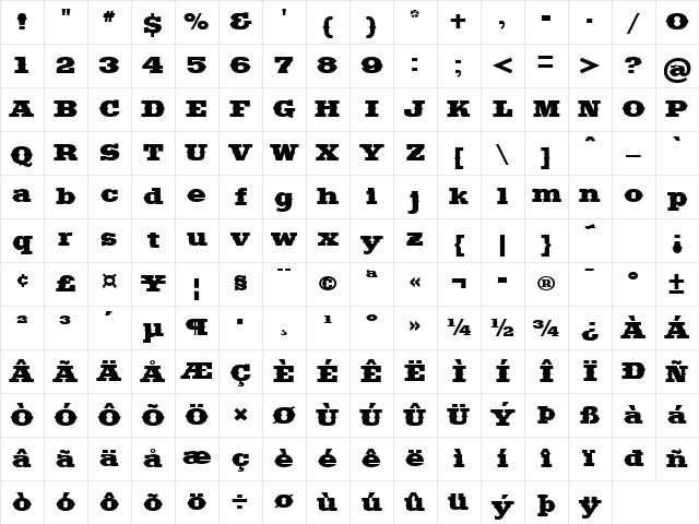 Saddlebag Regular Character Map