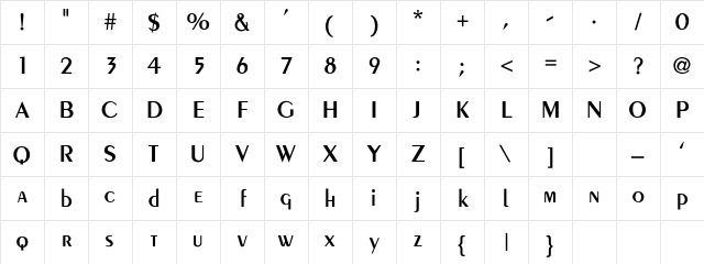 Sailor Regular Character Map