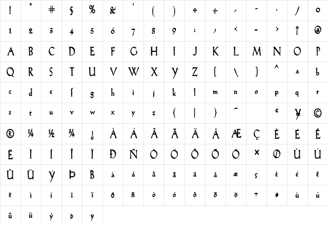 Salem-Condensed Bold Character Map