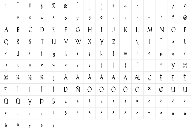 Salem-Condensed Normal Character Map